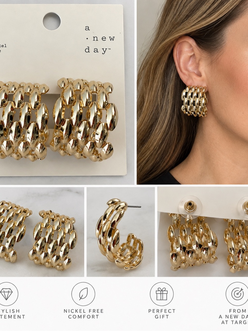 Target gold twisted link hoop earrings - women's jewelry